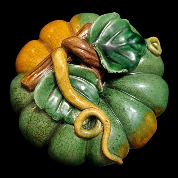 Handcrafted Crackle Glazed Art Pottery Ceramic Pumpkin Fall Decor - Picture 4 of 6